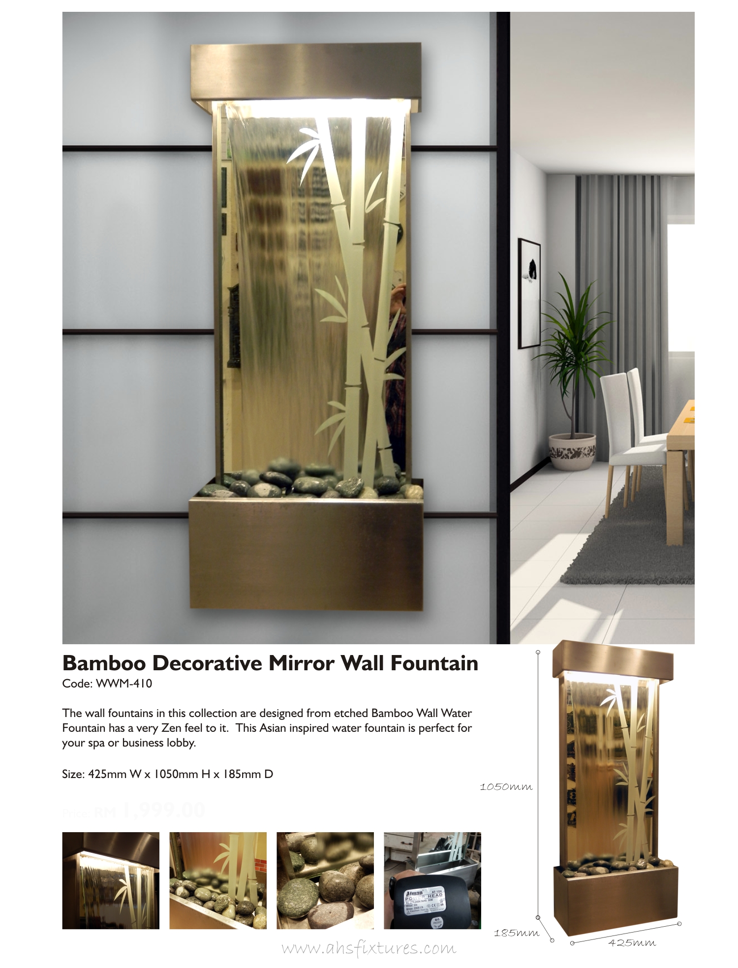 WWM-410 Bamboo Decorative Mirror Wall Fountain